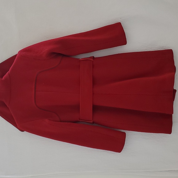 Soia & Kyo Asymmetrical Moto Zip Retro Wool Coat in Dark Red - Picture 3 of 11